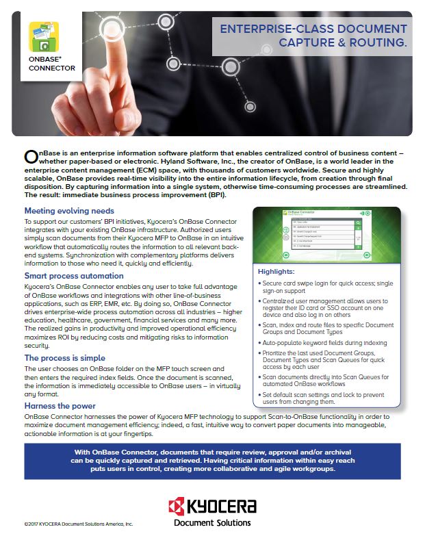 Kyocera Software Document Management Onbase Connector Data Sheet Thumb, Compucharts, Medina, OH, Ohio, Authorized, Copystar, Kyocera