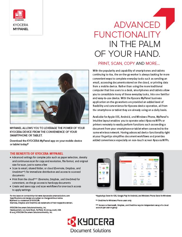 Kyocera Software Mobile And Cloud Mypanel Spec Sheet Thumb, Compucharts, Medina, OH, Ohio, Authorized, Copystar, Kyocera