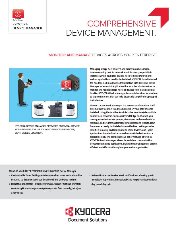 Kyocera Software Network Device Management Kyocera Device Manager Data Sheet Thumb, Compucharts, Medina, OH, Ohio, Authorized, Copystar, Kyocera