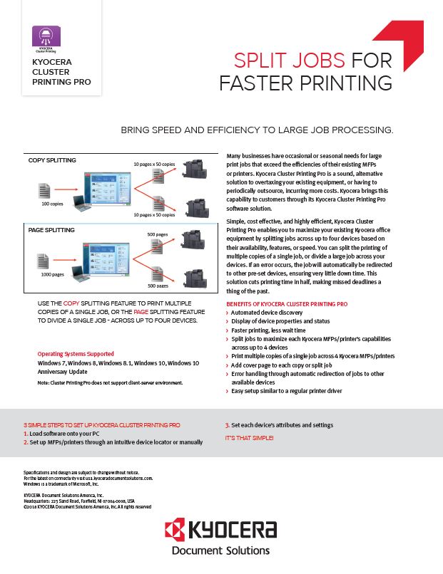 Kyocera Software Output Management Kyocera Cluster Printing Pro Data Sheet Thumb, Compucharts, Medina, OH, Ohio, Authorized, Copystar, Kyocera