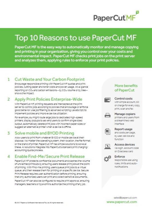 Top 10 Reasons, Papercut MF, Compucharts, Medina, OH, Ohio, Authorized, Copystar, Kyocera